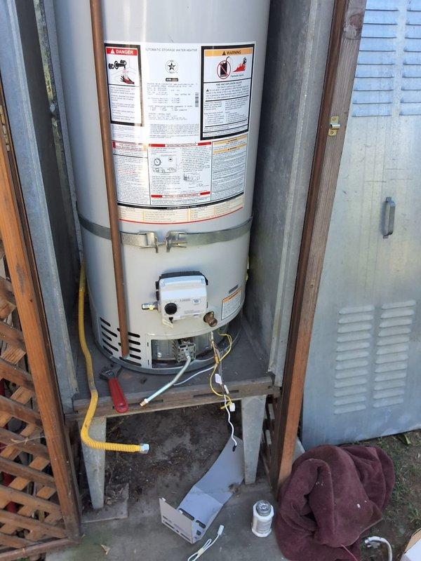 Responded to service call for pilot light that would not stay lit on a 2019 Bradford White residential gas water heater, Model URG240T6N. Upon arrival, performed diagnostic inspection of the gas control valve, thermocouple, and pilot assembly. Evaluated combustion chamber for proper ventilation and checked gas supply line connections. Inspected burner assembly and flame sensor components to identify cause of pilot failure. Documented unit specifications and current condition with photographs for service records.