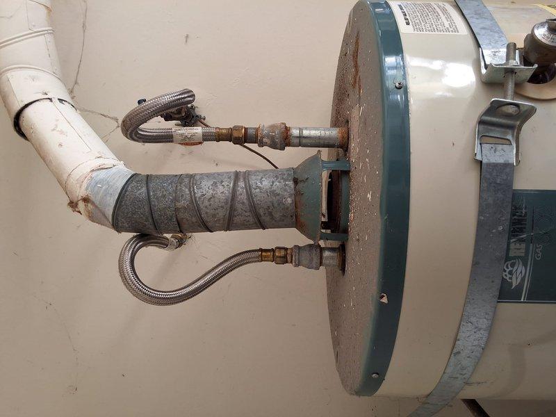 Performed preventative inspection on Reliance 75-gallon gas water heater (Model 675NRS, Serial K991596383) that had been inactive for three years. Evaluated all plumbing connections, gas line, pressure relief valve, venting system, and overall unit condition to determine operational status. Provided estimate for replacement with States Select 75-gallon gas water heater and advised of local permitting requirements for installation.