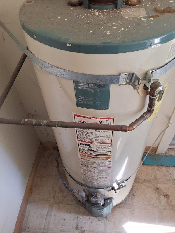 Performed preventative inspection on Reliance 75-gallon gas water heater (Model 675NRS, Serial K991596383) that had been inactive for three years. Evaluated all plumbing connections, gas line, pressure relief valve, venting system, and overall unit condition to determine operational status. Provided estimate for replacement with States Select 75-gallon gas water heater and advised of local permitting requirements for installation.