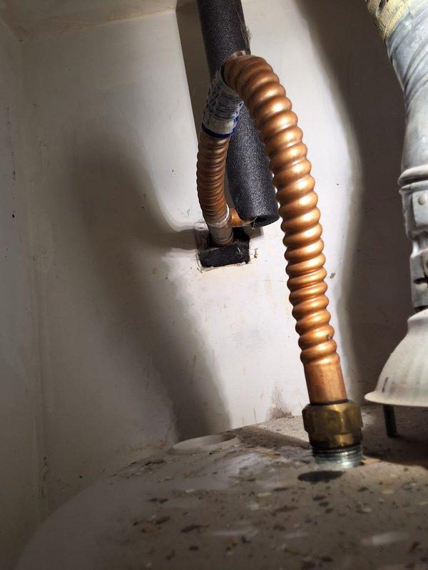 Completed preventive maintenance inspection on a 10-year-old Bradford White water heater, model RG140T6N. Customer requested estimate for replacement with Bradford White model URG140T6N. Documented existing installation including corrugated copper flex connectors, gas line configuration, and current plumbing connections. Discussed permit requirements for replacement installation and scheduled follow-up appointment for water heater replacement.