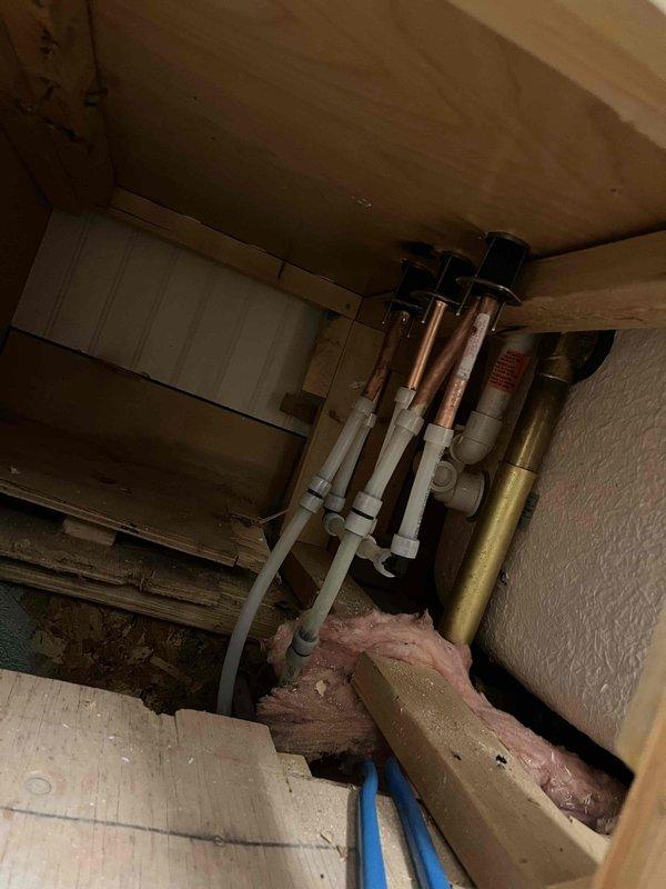 Completed quoted repair to replace tub filler/faucet assembly. Opened wall to access plumbing, removed old hardware, and installed new tub filler system with three control knobs. Successfully restored proper function to bathtub plumbing system.