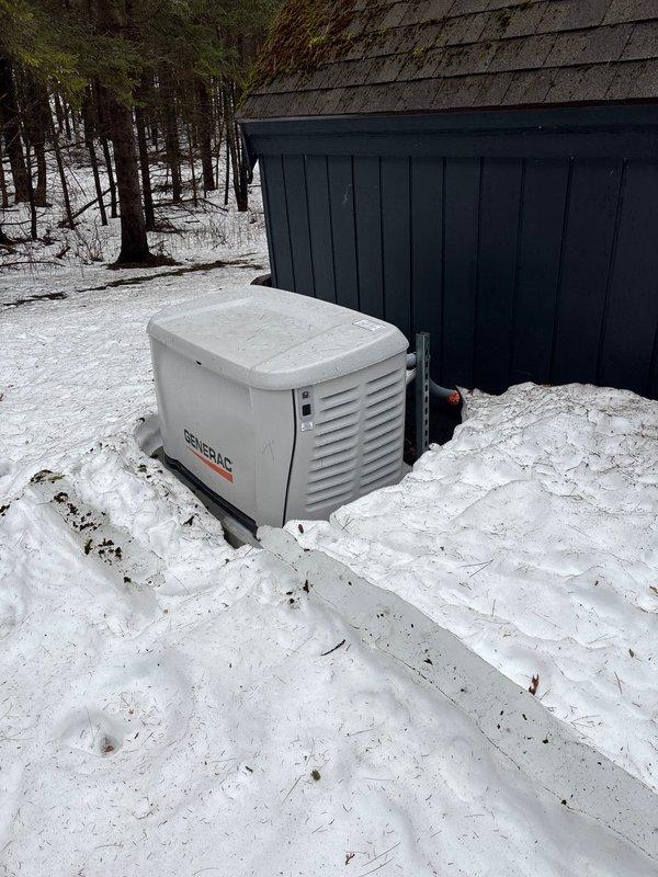 Provided estimate for natural gas piping installation to supply Generac standby generator mounted on concrete pad. Gas line will run approximately 5 feet from existing LP tank regulator to generator connection point, with all components located on same side of building for efficient routing.