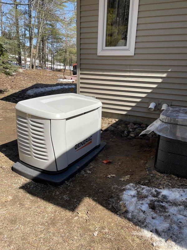 Completed installation of Generac standby generator system at residential property. Generator unit mounted on composite pad adjacent to existing HVAC equipment with proper clearances maintained from structure. Coordinated utility disconnect/reconnect service for safe electrical integration. Obtained electrical permit and completed all required inspections. Installed transfer switch and established connections between generator, main electrical panel, and utility service. Verified proper grounding, conduit routing, and weatherproof connections per manufacturer specifications and local electrical code requirements. System tested and operational upon completion.