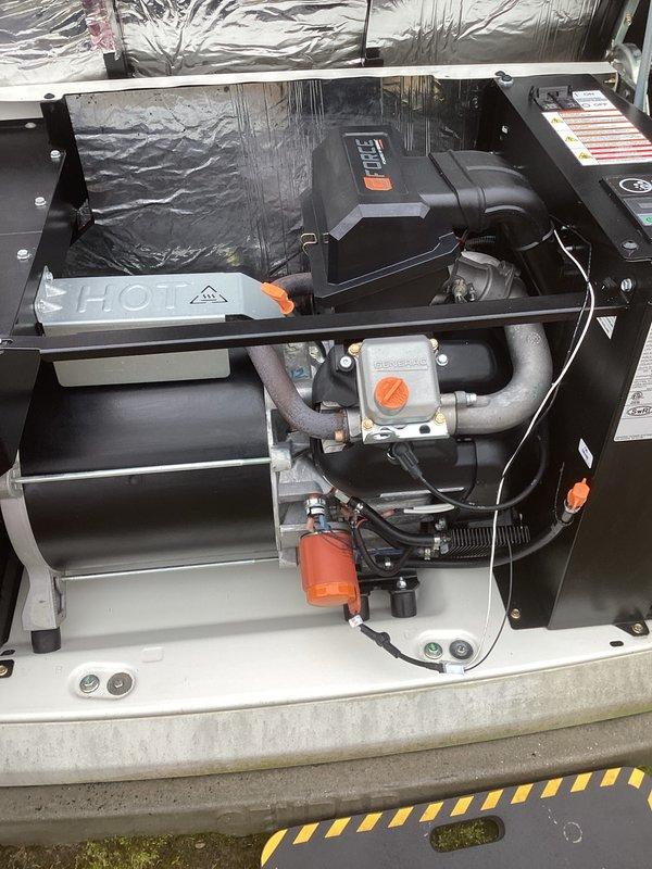 Completed comprehensive tune-up service on a 4-year-old Generac generator unit. Performed full system inspection including fuel delivery components, battery condition check, electrical connections verification, and blower assembly examination. All components were found to be operating within normal parameters, with proper cable management and secure mounting confirmed throughout the unit.