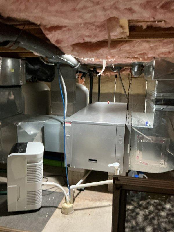 Completed furnace replacement estimate for residential property currently equipped with an 18-year-old WaterFurnace geothermal heating system. Assessed existing HVAC infrastructure in basement mechanical room, including geothermal unit, ductwork, air handler components, and portable dehumidifier. Documented current system configuration and discussed alternative heating options with customer as requested, providing comprehensive replacement recommendations beyond geothermal technology.