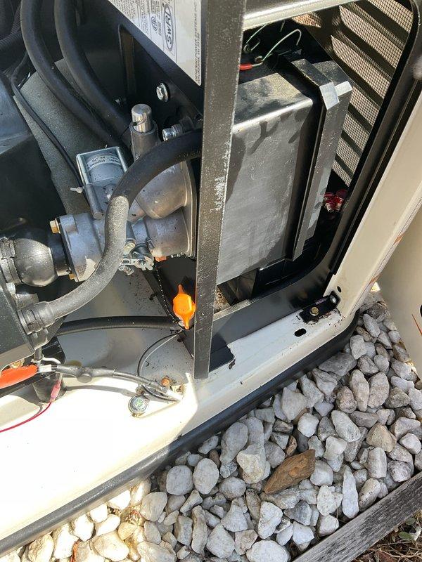 Completed scheduled preventative maintenance tune-up on Generac generator unit. Performed comprehensive inspection of all internal components including compressor assembly, gas valve connections, and electrical wiring systems. Verified proper operation of control panel and monitoring systems. Inspected insulation integrity on refrigerant lines and confirmed all pipe connections were secure with no visible leaks. Checked condition of outdoor unit housing and verified adequate ventilation through perforated panels. All components found to be in good working order with no immediate service needs identified. Unit is operating within normal parameters and ready for continued service.