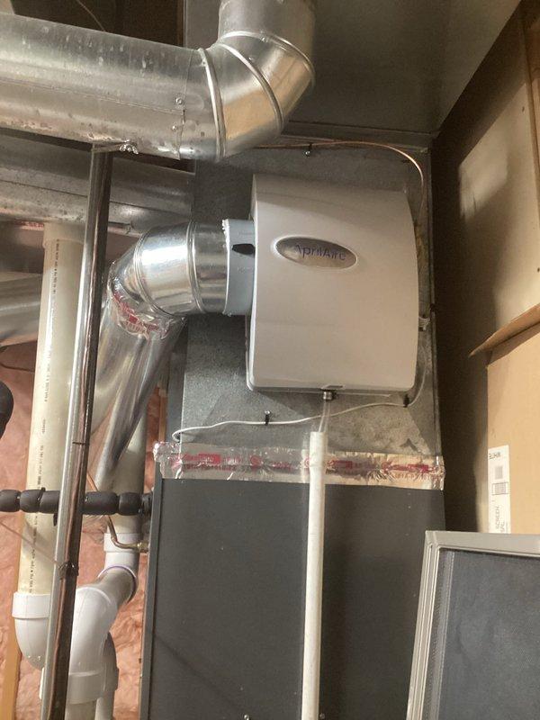 Completed installation of REME HALO air purification system and Aprilaire 600M humidifier on existing HVAC system as quoted. Installation included mounting REME unit in supply ductwork with proper electrical connections and integrating Model 600M humidifier with appropriate water supply line, drain connections, and humidistat wiring. All ductwork connections were sealed, electrical circuits tested for proper operation, and system commissioned to verify both units functioning correctly with the air handler. Total installation time was 6 hours.