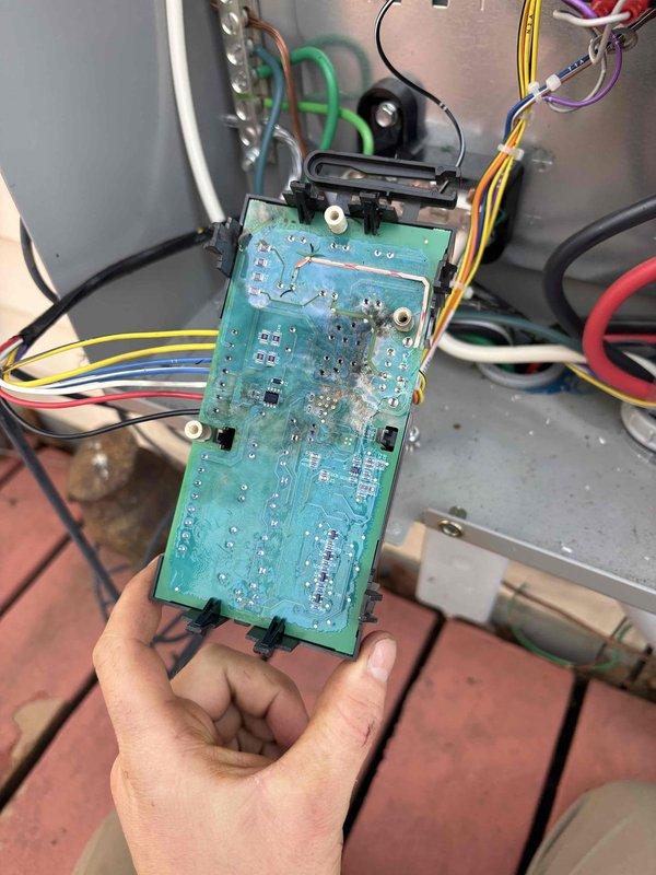 Responded to emergency service call for Generac 14kW generator failure following electrical storm and power outage. Upon arrival, performed comprehensive diagnostic inspection of generator and automatic transfer switch system. Inspection revealed significant electrical damage to transfer switch components, including severe corrosion and oxidation on main contactor terminals and bus bar connections. 

Documented extensive heat damage and discoloration on brass terminal screws of primary electrical connector, indicating arcing or overheating event likely caused by electrical storm surge. Removed and inspected control board, which showed signs of potential circuit damage. Photographed damaged components including corroded transfer switch contacts, compromised neutral bus bar connections, and affected control circuitry for warranty documentation and repair assessment.

Evaluated complete electrical distribution system within transfer switch enclosure, examining all wire terminations, groun