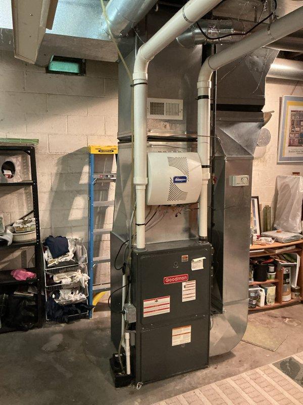 Conducted sales estimate for supplemental electric heating system to service specific rooms in home currently heated by existing Goodman furnace. Assessed basement mechanical room configuration, existing ductwork layout, and HVAC infrastructure including current furnace placement, PVC venting system, and metal ductwork distribution throughout ceiling joists. Evaluated electrical capacity and equipment placement options for integration of electric supplemental heating solution to complement existing forced-air heating system.