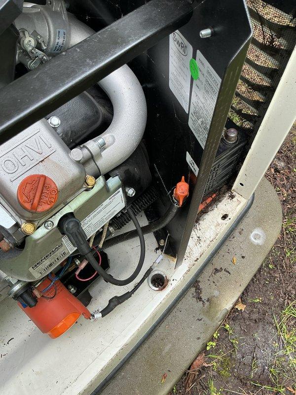 Completed routine preventive maintenance and tune-up on Generac standby generator system. Inspected all major components including gas valve assembly, electrical connections, and ventilation systems. Verified proper operation of Robertshaw gas valve, checked all hose connections and wiring for secure fit and signs of wear, and confirmed unit enclosure integrity. All components found to be in satisfactory working condition with no immediate service needs identified.