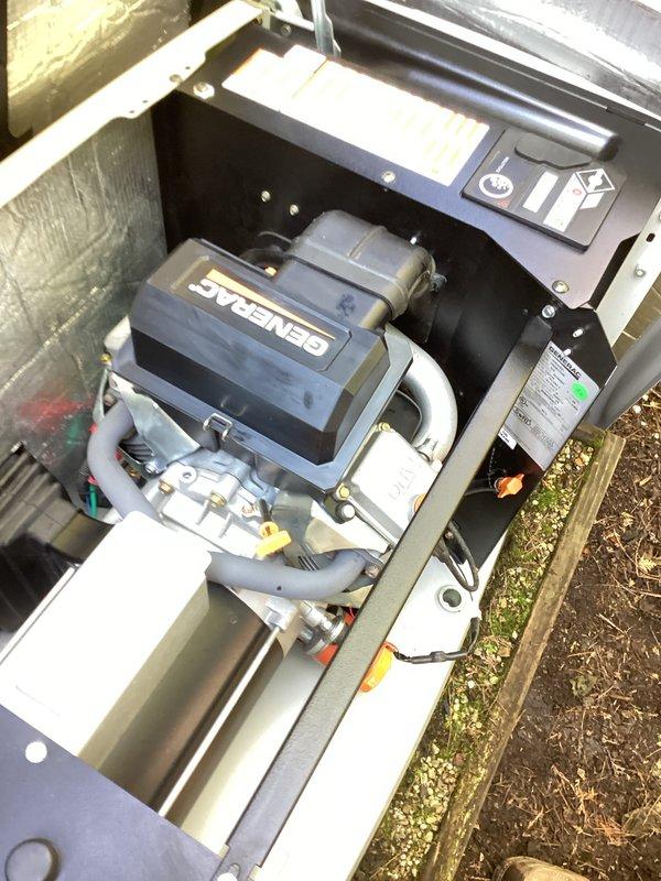 Completed routine preventative maintenance tune-up on residential Generac standby generator unit. Performed comprehensive inspection of engine components, electrical connections, and control systems. Verified proper operation of all mechanical assemblies including carburetor, fuel lines, cooling system tubing, and mounting hardware. Inspected wiring harnesses and electrical connections for secure attachment and proper termination. Confirmed control panel functionality and indicator lights operating correctly. Unit found in good operational condition with all components properly assembled and weather-protected within enclosure. Generator tested and ready for automatic operation during power outages.
