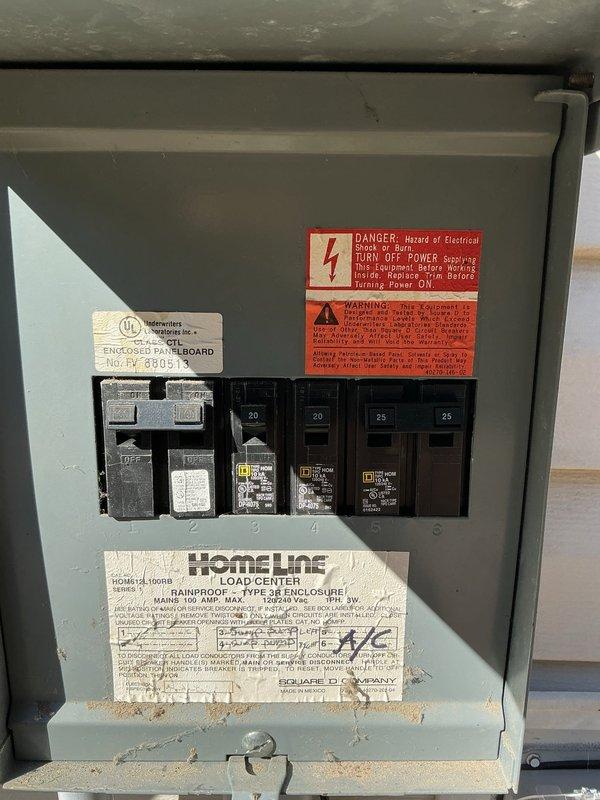 Conducted site evaluation for standby generator installation. Inspected existing electrical service, including outdoor-mounted Homeline load center with 100-amp main breaker and branch circuit configuration. Documented current panel condition, breaker arrangement, and available capacity to determine generator sizing requirements and transfer switch compatibility. Photographed electrical infrastructure to support equipment specifications and installation planning.