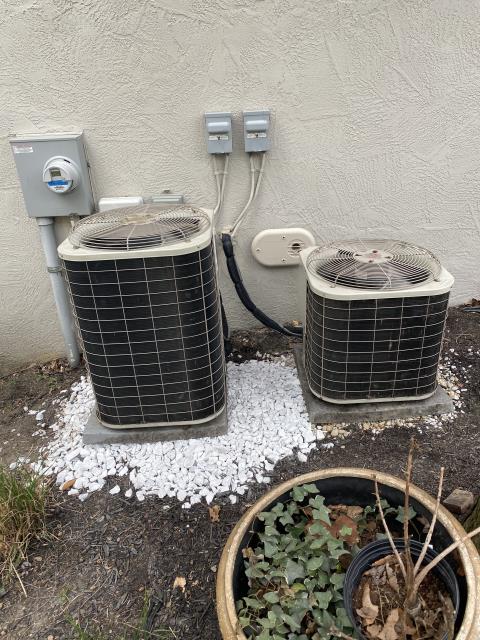 I moved 2 Air Conditioners to a new location at the request of the customer. I added Gravel to raise the systems and placed new pads under the systems. Both systems were operational at time of departure. 