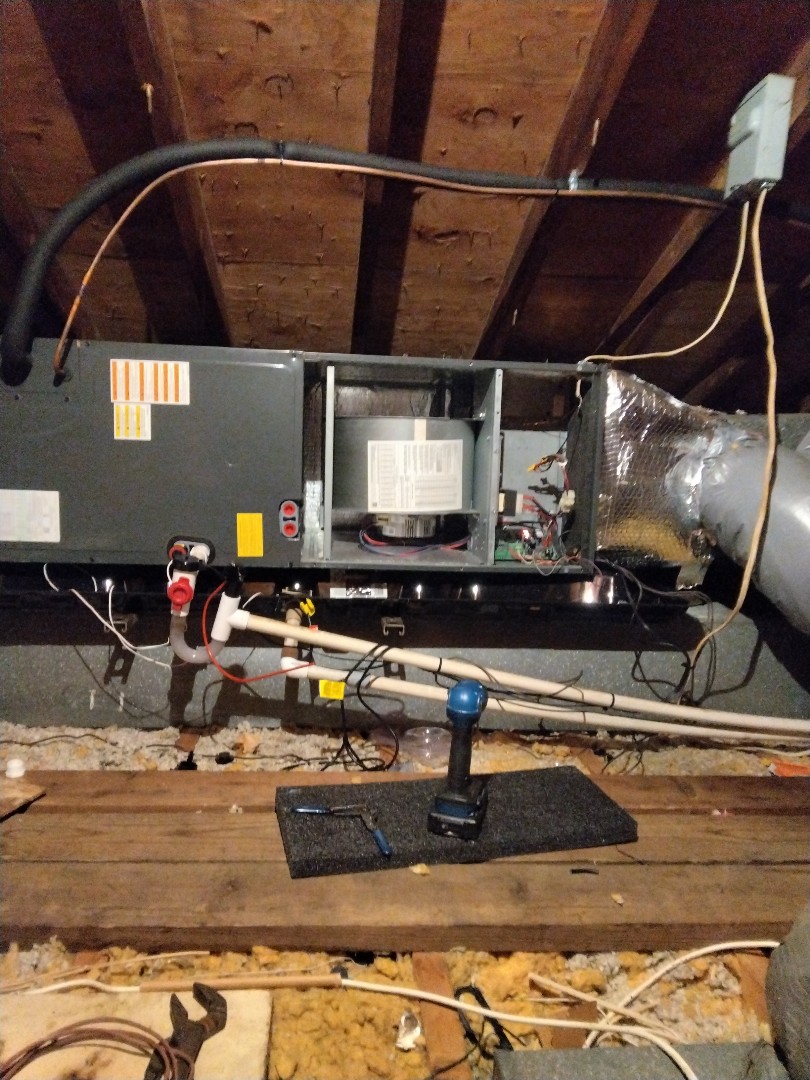 Langhorne, PA - replaced a faulty condensate safety switch on the secondary drain pan located in the attic, also replaced customer purchased cut to size return air filter and installed a cross brace to prevent the filter from sucking into the return since the filter doesn't have a cardboard frame around it. 