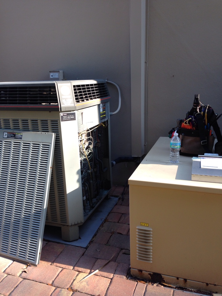 Perform preventative maintenance bi-annual checkup on Trane XL1400 heat-pump air conditioning system.