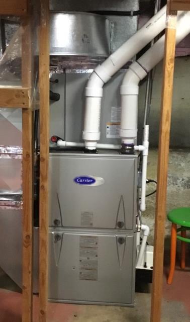 Milford, CT - Replaced a broken gas furnace and installed a new Carrier 96% Efficient 100000 BTU 2 Stage Variable Speed Gas Furnace, 3.5 TON 16 SEER Carrier Central Air Conditioning System with a Carrier Cor Smart Thermostat, and replaced a water heater with an AO Smith Natural Gas 50 Gallon Water Heater. Milford, CT - Replaced a broken gas furnace and installed a new Carrier 96% Efficient 100000 BTU 2 Stage Variable Speed Gas Furnace, 3.5 TON 16 SEER Carrier Central Air Conditioning System with a Carrier Cor Smart Thermostat, and replaced a water heater with an AO Smith Natural Gas 50 Gallon Water Heater.