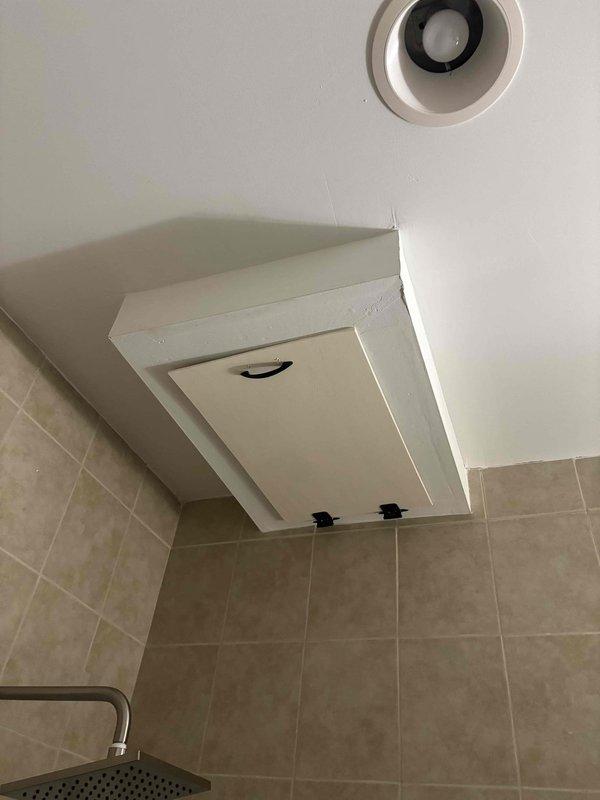 Responded to service call for sink odor issue. Inspected under-sink plumbing configuration, including P-trap assembly, garbage disposal unit, and associated drainage components. Examined bathroom ceiling access panel and surrounding plumbing fixtures. No trip charge applied as noted in service request. Responded to service call for sink odor issue. Inspected under-sink plumbing configuration, including P-trap assembly, garbage disposal unit, and associated drainage components. Examined bathroom ceiling access panel and surrounding plumbing fixtures. No trip charge applied as noted in service request.