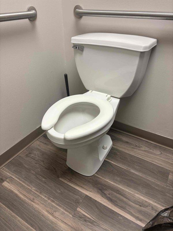 Responded to service call for clogged toilet in accessible bathroom with grab bars. Upon inspection, found significant waste material and brown staining inside bowl. Successfully cleared blockage using plumbing snake and verified proper flush operation before completing service. Responded to service call for clogged toilet in accessible bathroom with grab bars. Upon inspection, found significant waste material and brown staining inside bowl. Successfully cleared blockage using plumbing snake and verified proper flush operation before completing service.