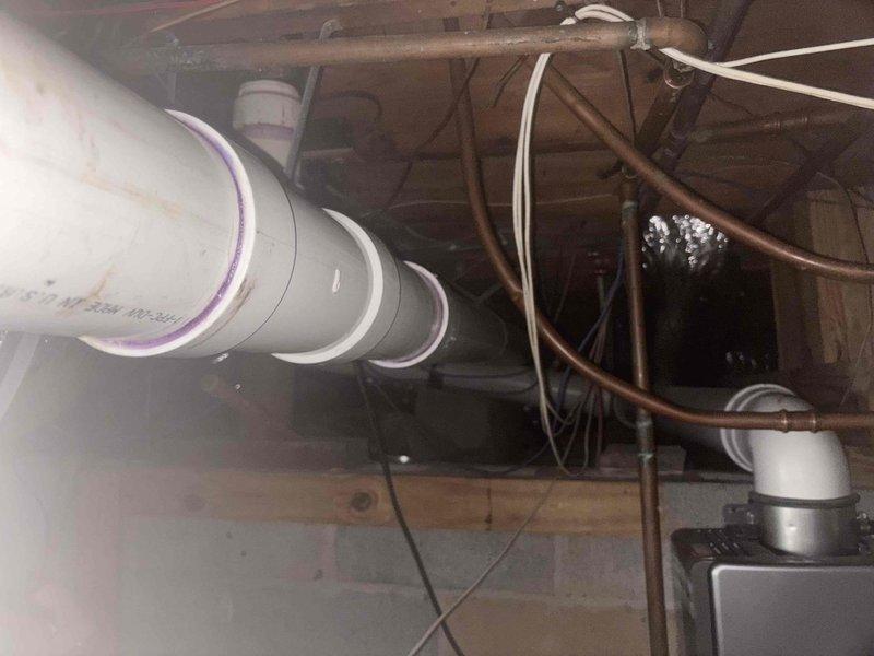 Completed cast iron pipe repair in basement utility area. Installed new PVC drainage system with proper connections to existing copper supply lines. All work performed according to code with successful pressure testing. Completed cast iron pipe repair in basement utility area. Installed new PVC drainage system with proper connections to existing copper supply lines. All work performed according to code with successful pressure testing.