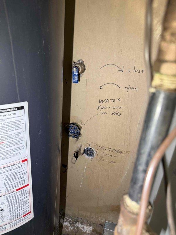Conducted site assessment for new waterline and spigot installation at commercial property. Documented existing water heater setup with building water shutoff access and current pressure gauge reading approximately 80-90 PSI. Customer informed that permits may be required for commercial plumbing modification. Conducted site assessment for new waterline and spigot installation at commercial property. Documented existing water heater setup with building water shutoff access and current pressure gauge reading approximately 80-90 PSI. Customer informed that permits may be required for commercial plumbing modification.