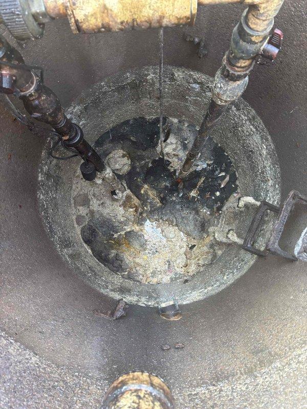 Performed quarterly jetting service on lift station to remove significant sediment buildup and debris from concrete basin. Cleaned corroded pipes and plumbing components showing substantial rust and mineral deposits. System was successfully restored to proper operation; recommended continuing quarterly jetting maintenance to prevent future accumulation. Performed quarterly jetting service on lift station to remove significant sediment buildup and debris from concrete basin. Cleaned corroded pipes and plumbing components showing substantial rust and mineral deposits. System was successfully restored to proper operation; recommended continuing quarterly jetting maintenance to prevent future accumulation.