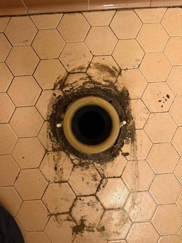 Responded to service call for toilet leaking at base with water backing up through shower drains. Camera inspection revealed significant clog at 85'5" in main sewer line with heavy mineral buildup and sediment accumulation. Drain cleaning performed to remove blockage and address extensive black mold growth around floor drain, resolving backup issues and preventing further water damage.