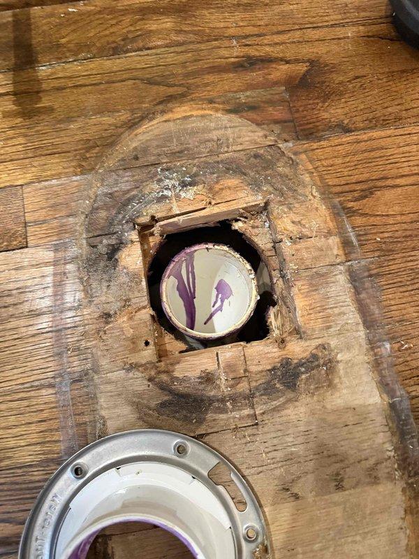 Diagnosed and addressed a running toilet issue by removing the toilet to inspect the flange system. Discovered water damage around the existing flange installation with deterioration of the surrounding floor. Replaced the damaged wax ring and properly reseated the toilet to ensure proper seal and eliminate running water problem. Diagnosed and addressed a running toilet issue by removing the toilet to inspect the flange system. Discovered water damage around the existing flange installation with deterioration of the surrounding floor. Replaced the damaged wax ring and properly reseated the toilet to ensure proper seal and eliminate running water problem.