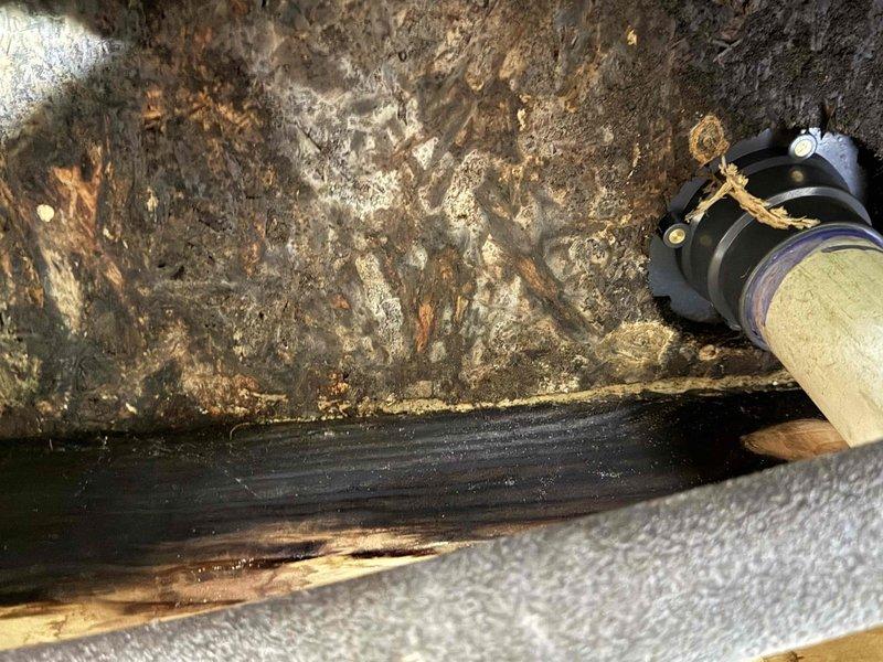 Responded to customer complaint of water leak in crawlspace. Inspection revealed damaged PVC pipe with significant water infiltration causing wood rot and potential mold growth on surrounding joists and structural elements. Repaired leaking pipe connection by replacing damaged section and ensuring proper sealing to prevent future moisture issues. Responded to customer complaint of water leak in crawlspace. Inspection revealed damaged PVC pipe with significant water infiltration causing wood rot and potential mold growth on surrounding joists and structural elements. Repaired leaking pipe connection by replacing damaged section and ensuring proper sealing to prevent future moisture issues.