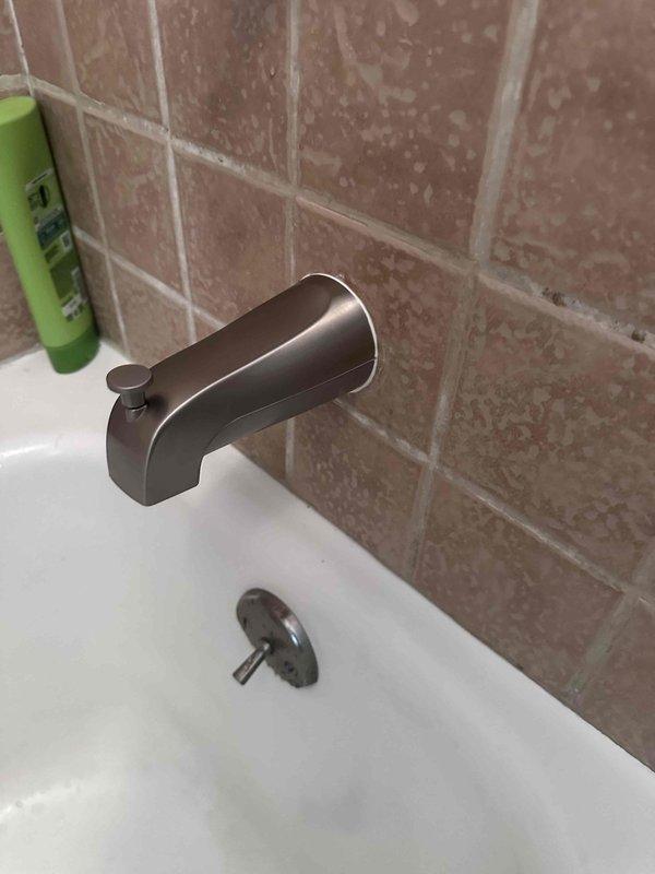 Responded to service call for previously identified shower issue. Upon arrival after scheduled time, inspected bathtub spout and drain assembly in tiled bathroom where prior repair recommendation had been declined. Documented current condition of brushed nickel spout fixture and discussed smart water leak detector system options with homeowner for future leak prevention and monitoring capabilities. Responded to service call for previously identified shower issue. Upon arrival after scheduled time, inspected bathtub spout and drain assembly in tiled bathroom where prior repair recommendation had been declined. Documented current condition of brushed nickel spout fixture and discussed smart water leak detector system options with homeowner for future leak prevention and monitoring capabilities.