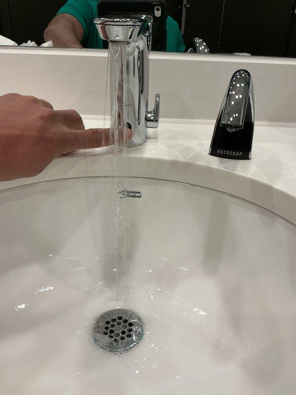 Replaced battery in electronic lavatory faucet to restore automatic sensor operation. Verified proper water flow and sensor functionality upon completion, with fixture now operating as designed. Replaced battery in electronic lavatory faucet to restore automatic sensor operation. Verified proper water flow and sensor functionality upon completion, with fixture now operating as designed.