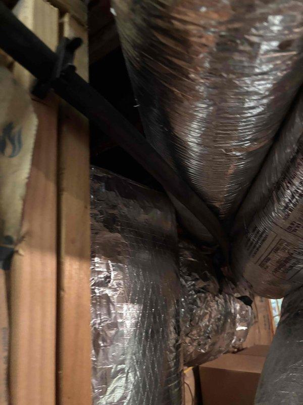 Completed gas line installation and HVAC ductwork routing in attic and exterior wall areas. Installed flexible ductwork with proper insulation and secure mounting straps, ensuring proper air distribution throughout the system. Routed gas line with appropriate flexible conduit, installed mounting brackets, and connected all fittings and valves to code specifications. Completed gas line installation and HVAC ductwork routing in attic and exterior wall areas. Installed flexible ductwork with proper insulation and secure mounting straps, ensuring proper air distribution throughout the system. Routed gas line with appropriate flexible conduit, installed mounting brackets, and connected all fittings and valves to code specifications.