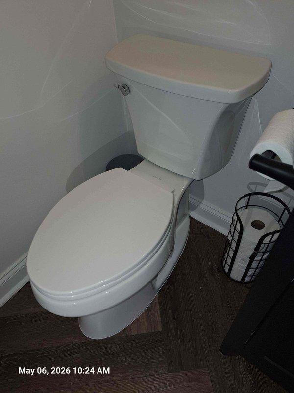Removed and replaced existing toilet with customer-supplied unit. Disconnected water supply line from old fixture, removed mounting bolts, and extracted previous toilet. Installed new wax ring seal, positioned and secured new two-piece toilet to floor flange, reconnected braided stainless steel supply line to fill valve, and tested for proper operation and leaks. Verified flush mechanism functionality and ensured stable mounting. Removed and replaced existing toilet with customer-supplied unit. Disconnected water supply line from old fixture, removed mounting bolts, and extracted previous toilet. Installed new wax ring seal, positioned and secured new two-piece toilet to floor flange, reconnected braided stainless steel supply line to fill valve, and tested for proper operation and leaks. Verified flush mechanism functionality and ensured stable mounting.