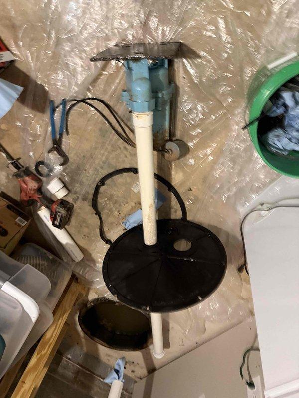 Responded to basement pump malfunction and successfully installed new sump pump system with PVC discharge piping. Replaced non-functional unit, secured pump with proper mounting hardware, installed vapor barrier for moisture protection, and verified all electrical connections and operational functionality upon completion.