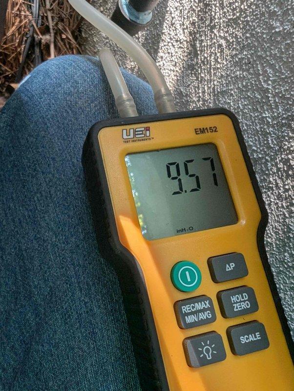 Responded to service call for pool heater experiencing gas pressure issues. Upon arrival, performed diagnostic testing using digital manometer to measure gas pressure at the appliance. Initial readings indicated pressure levels outside of manufacturer specifications. Tested static pressure and operating pressure at the gas line connection to the pool heater. Measurements revealed improper gas pressure delivery to the unit, which was preventing optimal heater operation. Documented pressure readings with diagnostic equipment showing variations from required parameters. Identified gas pressure regulation issue requiring adjustment or further evaluation of gas supply system to restore proper function to pool heater.