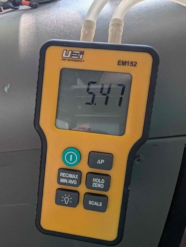 Responded to service call for pool heater experiencing gas pressure issues. Upon arrival, performed diagnostic testing using digital manometer to measure gas pressure at the appliance. Initial readings indicated pressure levels outside of manufacturer specifications. Tested static pressure and operating pressure at the gas line connection to the pool heater. Measurements revealed improper gas pressure delivery to the unit, which was preventing optimal heater operation. Documented pressure readings with diagnostic equipment showing variations from required parameters. Identified gas pressure regulation issue requiring adjustment or further evaluation of gas supply system to restore proper function to pool heater.
