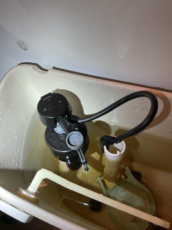 Responded to follow-up service call for toilet not flushing or filling properly. Upon inspection, documented the condition of the toilet tank components including the flush valve assembly, fill valve mechanism, flapper chain, and overflow tube. Tank interior showed significant water discoloration and mineral deposits indicating potential water quality issues or component deterioration that may be affecting proper flushing and filling operation. Responded to follow-up service call for toilet not flushing or filling properly. Upon inspection, documented the condition of the toilet tank components including the flush valve assembly, fill valve mechanism, flapper chain, and overflow tube. Tank interior showed significant water discoloration and mineral deposits indicating potential water quality issues or component deterioration that may be affecting proper flushing and filling operation.