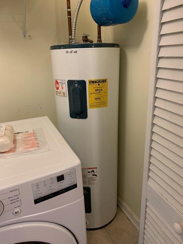 Replaced aging 50-gallon electric water heater from 2009 with new unit, including all necessary connections and expansion tank installation. Freed seized hot and cold water supply lines to washing machine, restoring proper function and allowing appliance accessibility for future service or replacement. Replaced aging 50-gallon electric water heater from 2009 with new unit, including all necessary connections and expansion tank installation. Freed seized hot and cold water supply lines to washing machine, restoring proper function and allowing appliance accessibility for future service or replacement.