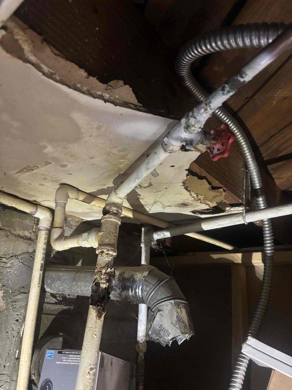 Responded to water intrusion complaint in basement. Upon investigation, identified active water infiltration from exterior foundation area entering crawl space. Inspected plumbing system including supply lines, shut-off valves, and drain components - no active leaks detected from interior plumbing. Traced water source to exterior drainage issue along building foundation where standing water and inadequate grading were directing surface runoff toward structure. Marked utility locations and documented compromised drainage patterns in alleyway adjacent to foundation. Water staining observed on crawl space ceiling materials consistent with moisture penetration from exterior source rather than plumbing failure. Responded to water intrusion complaint in basement. Upon investigation, identified active water infiltration from exterior foundation area entering crawl space. Inspected plumbing system including supply lines, shut-off valves, and drain components - no active leaks detected from interior plumbing. Traced water source to exterior drainage issue along building foundation where standing water and inadequate grading were directing surface runoff toward structure. Marked utility locations and documented compromised drainage patterns in alleyway adjacent to foundation. Water staining observed on crawl space ceiling materials consistent with moisture penetration from exterior source rather than plumbing failure.