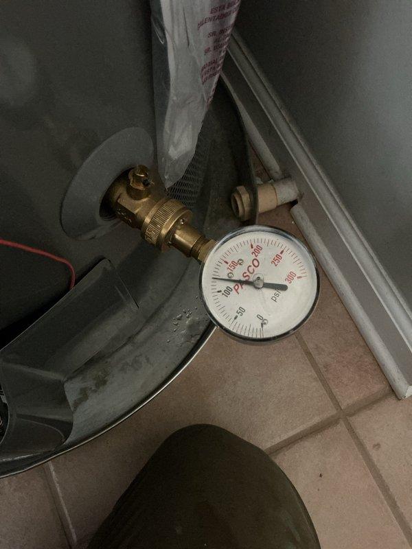 Responded to customer report of low water pressure at residential property. Upon arrival, performed diagnostic pressure testing of the plumbing system using calibrated pressure gauge with brass fittings. Measured system pressure at main supply line, which registered near zero PSI on the gauge scale, confirming significant pressure loss. Utilized adjustable wrench to access and test pressure points at valve connections to isolate the issue. Testing revealed inadequate water pressure entering the system, indicating potential supply line restriction or pressure regulator failure. Documented system readings and component conditions with photographic evidence for service records. Customer required completion before scheduled departure time, which was accommodated within the service window. Responded to customer report of low water pressure at residential property. Upon arrival, performed diagnostic pressure testing of the plumbing system using calibrated pressure gauge with brass fittings. Measured system pressure at main supply line, which registered near zero PSI on the gauge scale, confirming significant pressure loss. Utilized adjustable wrench to access and test pressure points at valve connections to isolate the issue. Testing revealed inadequate water pressure entering the system, indicating potential supply line restriction or pressure regulator failure. Documented system readings and component conditions with photographic evidence for service records. Customer required completion before scheduled departure time, which was accommodated within the service window.