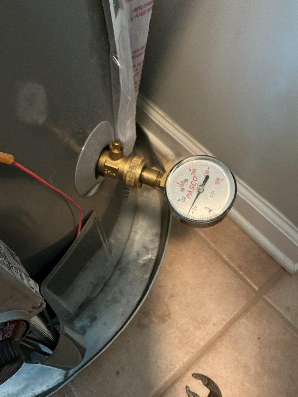 Responded to customer report of low water pressure at residential property. Upon arrival, performed diagnostic pressure testing of the plumbing system using calibrated pressure gauge with brass fittings. Measured system pressure at main supply line, which registered near zero PSI on the gauge scale, confirming significant pressure loss. Utilized adjustable wrench to access and test pressure points at valve connections to isolate the issue. Testing revealed inadequate water pressure entering the system, indicating potential supply line restriction or pressure regulator failure. Documented system readings and component conditions with photographic evidence for service records. Customer required completion before scheduled departure time, which was accommodated within the service window. Responded to customer report of low water pressure at residential property. Upon arrival, performed diagnostic pressure testing of the plumbing system using calibrated pressure gauge with brass fittings. Measured system pressure at main supply line, which registered near zero PSI on the gauge scale, confirming significant pressure loss. Utilized adjustable wrench to access and test pressure points at valve connections to isolate the issue. Testing revealed inadequate water pressure entering the system, indicating potential supply line restriction or pressure regulator failure. Documented system readings and component conditions with photographic evidence for service records. Customer required completion before scheduled departure time, which was accommodated within the service window.