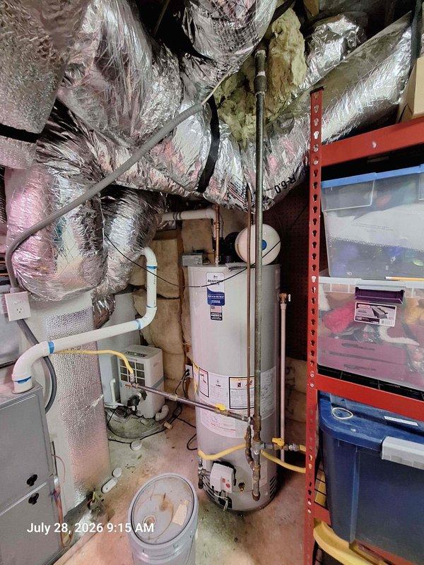 Responded to gas leak concern where utility company was unable to locate source. Performed comprehensive inspection of gas piping system throughout mechanical room and basement area, including all connections at water heater and associated gas appliances. Conducted pressure testing on gas lines using calibrated gauge to identify leak location. Inspected all visible gas pipe joints, fittings, and valves for signs of leakage. Located and isolated compromised section of gas piping. Repaired faulty connection and verified system integrity through soap bubble test and pressure hold test to ensure no remaining leaks present. Restored gas service and confirmed proper operation of all gas appliances. Responded to gas leak concern where utility company was unable to locate source. Performed comprehensive inspection of gas piping system throughout mechanical room and basement area, including all connections at water heater and associated gas appliances. Conducted pressure testing on gas lines using calibrated gauge to identify leak location. Inspected all visible gas pipe joints, fittings, and valves for signs of leakage. Located and isolated compromised section of gas piping. Repaired faulty connection and verified system integrity through soap bubble test and pressure hold test to ensure no remaining leaks present. Restored gas service and confirmed proper operation of all gas appliances.