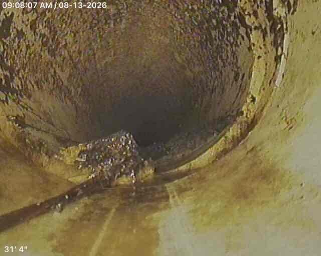 Performed video sewer scope inspection of main line extending 31 feet 4 inches from access point. Inspection revealed moderate accumulation of sediment and debris in lower portion of pipe, with visible staining and discoloration on interior walls indicating normal usage patterns. Access point container showed heavy accumulation of leaves, organic matter, and surface debris requiring maintenance attention. Performed video sewer scope inspection of main line extending 31 feet 4 inches from access point. Inspection revealed moderate accumulation of sediment and debris in lower portion of pipe, with visible staining and discoloration on interior walls indicating normal usage patterns. Access point container showed heavy accumulation of leaves, organic matter, and surface debris requiring maintenance attention.