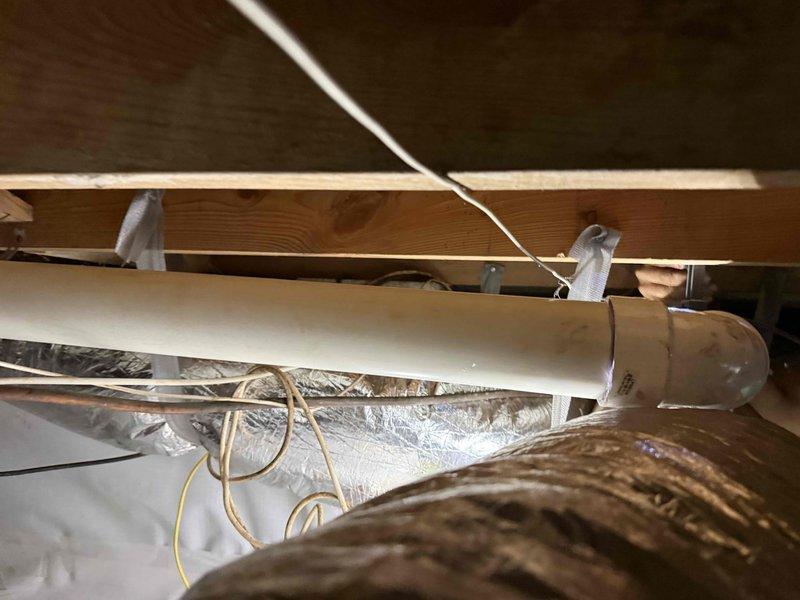 Completed cast iron plumbing replacement in attic space. Removed deteriorated cast iron drain lines and installed new PVC drainage piping, properly secured to structural joists with appropriate hangers and strapping. All work performed in accordance with local plumbing codes and manufacturer specifications. Completed cast iron plumbing replacement in attic space. Removed deteriorated cast iron drain lines and installed new PVC drainage piping, properly secured to structural joists with appropriate hangers and strapping. All work performed in accordance with local plumbing codes and manufacturer specifications.