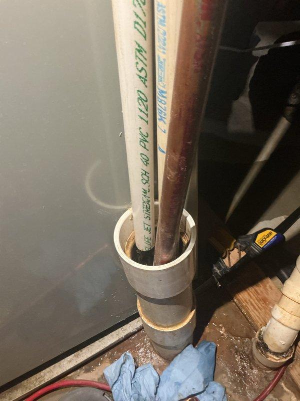 Responded to clogged hub drain in mechanical room and investigated ceiling leak. Upon inspection, discovered severe mineral buildup and corrosion restricting flow through the drain line. Cut and removed section of PVC pipe showing significant internal deterioration with calcium deposits narrowing the passage. Documented existing plumbing conditions including corroded copper piping. Discussed option to cap off steam shower unit to address ongoing leak issue. Responded to clogged hub drain in mechanical room and investigated ceiling leak. Upon inspection, discovered severe mineral buildup and corrosion restricting flow through the drain line. Cut and removed section of PVC pipe showing significant internal deterioration with calcium deposits narrowing the passage. Documented existing plumbing conditions including corroded copper piping. Discussed option to cap off steam shower unit to address ongoing leak issue.