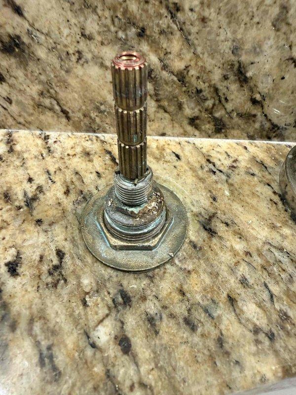 Responded to service call for multiple bathroom plumbing issues including a leaking sink, clogged drain, and general piping inquiry. Diagnosed and removed failed faucet cartridge assembly showing significant wear and corrosion on threaded components and base plate. Replaced defective cartridge with new unit, resolving the leak issue, and cleared the clogged drain using appropriate drain cleaning methods. Responded to service call for multiple bathroom plumbing issues including a leaking sink, clogged drain, and general piping inquiry. Diagnosed and removed failed faucet cartridge assembly showing significant wear and corrosion on threaded components and base plate. Replaced defective cartridge with new unit, resolving the leak issue, and cleared the clogged drain using appropriate drain cleaning methods.