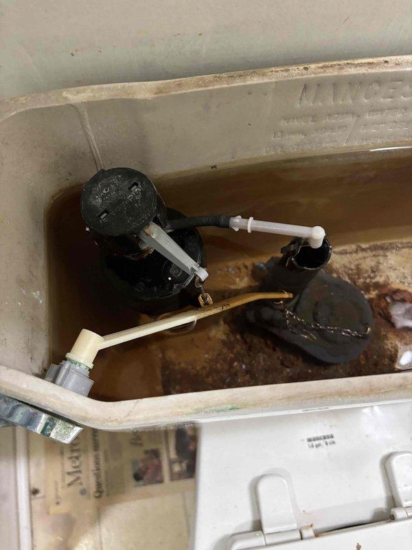 Responded to service call for toilet tank component replacement and sump pump malfunction. Upon inspection, found toilet tank interior heavily contaminated with rust-stained water and significant mineral buildup on all internal components including float ball, flush valve assembly, and fill valve. Replaced deteriorated tank components with new flush valve, fill valve, and flapper assembly to restore proper operation. Inspected basement utility area and sump pump system located near water heater and HVAC equipment. Diagnosed sump pump issue and performed necessary repairs to restore proper drainage functionality. All plumbing fixtures tested and verified operational upon completion. Responded to service call for toilet tank component replacement and sump pump malfunction. Upon inspection, found toilet tank interior heavily contaminated with rust-stained water and significant mineral buildup on all internal components including float ball, flush valve assembly, and fill valve. Replaced deteriorated tank components with new flush valve, fill valve, and flapper assembly to restore proper operation. Inspected basement utility area and sump pump system located near water heater and HVAC equipment. Diagnosed sump pump issue and performed necessary repairs to restore proper drainage functionality. All plumbing fixtures tested and verified operational upon completion.