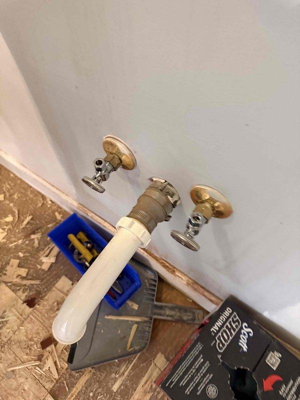 Responded to plumbing service call for leaking shut-off valve discovered during bathroom fixture removal for flooring installation. Upon arrival, assessed two wall-mounted water supply valves with brass handles in area where sink had been disconnected. Confirmed active leak from valve body as reported by flooring contractor. Replaced faulty shut-off valve with new quarter-turn angle stop valve, ensuring proper seal and connection to existing copper supply line. Tested valve operation under full water pressure to verify complete shutoff capability with no leakage. Left plumbing connections secure and ready for extended period without fixtures installed, allowing flooring work to proceed without water damage concerns. Responded to plumbing service call for leaking shut-off valve discovered during bathroom fixture removal for flooring installation. Upon arrival, assessed two wall-mounted water supply valves with brass handles in area where sink had been disconnected. Confirmed active leak from valve body as reported by flooring contractor. Replaced faulty shut-off valve with new quarter-turn angle stop valve, ensuring proper seal and connection to existing copper supply line. Tested valve operation under full water pressure to verify complete shutoff capability with no leakage. Left plumbing connections secure and ready for extended period without fixtures installed, allowing flooring work to proceed without water damage concerns.