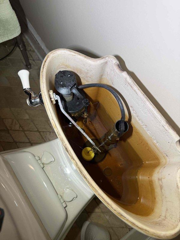 Responded to leaking toilet with water supply shut off. Upon inspection, found discolored water in tank and aging internal flush mechanism components. Assessed tank condition showing mineral deposits and staining along waterline. Tested water pressure using gauge to verify system parameters were within acceptable range for proper fixture operation. Documented existing conditions and completed necessary repairs to resolve leak and restore normal function. Responded to leaking toilet with water supply shut off. Upon inspection, found discolored water in tank and aging internal flush mechanism components. Assessed tank condition showing mineral deposits and staining along waterline. Tested water pressure using gauge to verify system parameters were within acceptable range for proper fixture operation. Documented existing conditions and completed necessary repairs to resolve leak and restore normal function.