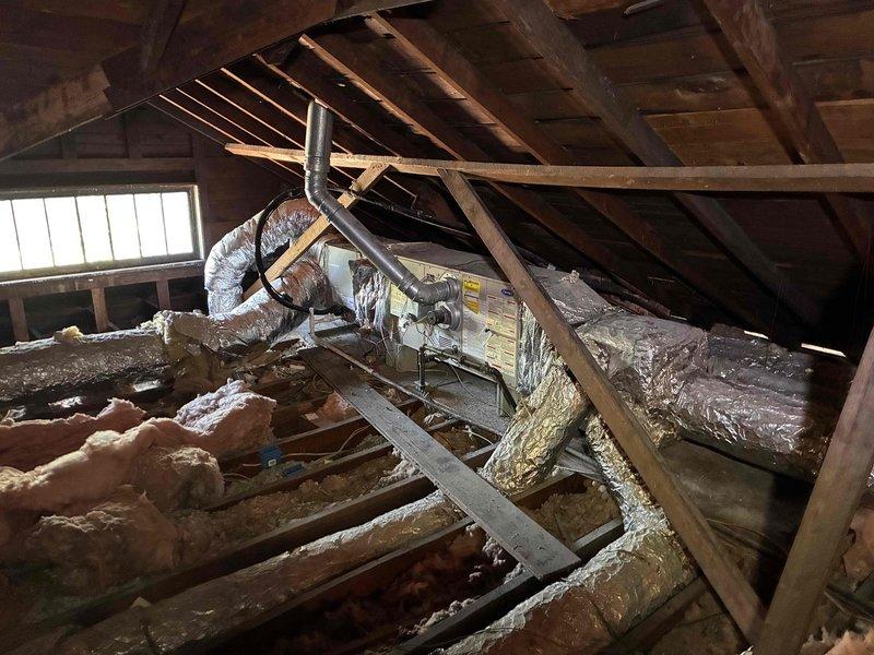 Completed comprehensive HVAC system inspection in attic space for 8-10 year old unit following customer concerns about elevated energy consumption post-renovation. Examined air handler installation, ductwork configuration, and insulation integrity; documented equipment condition and identified potential efficiency issues contributing to increased utility costs. Completed comprehensive HVAC system inspection in attic space for 8-10 year old unit following customer concerns about elevated energy consumption post-renovation. Examined air handler installation, ductwork configuration, and insulation integrity; documented equipment condition and identified potential efficiency issues contributing to increased utility costs.