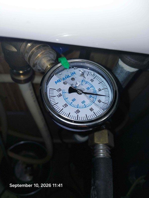 Responded to follow-up service call regarding water hammer noise in plumbing system following previous toilet repair work. Inspected residential plumbing installation and pressure regulation equipment. Documented system pressure readings via installed gauge and verified proper operation of pressure reducing valve. Assessed water supply lines and connections throughout accessible plumbing areas to identify source of pipe vibration and noise complaints. Responded to follow-up service call regarding water hammer noise in plumbing system following previous toilet repair work. Inspected residential plumbing installation and pressure regulation equipment. Documented system pressure readings via installed gauge and verified proper operation of pressure reducing valve. Assessed water supply lines and connections throughout accessible plumbing areas to identify source of pipe vibration and noise complaints.